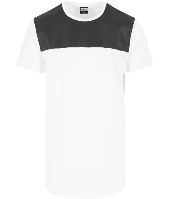 Long Shaped Shoulder Leather Imitation Tee White-black 2